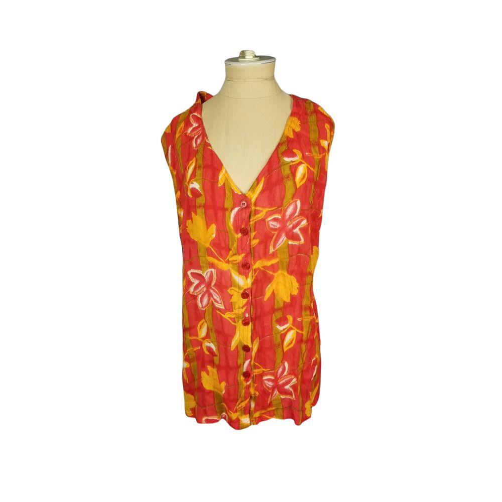 Soft Touch Sleeveless Button-down Multicolor Top Size 1x
